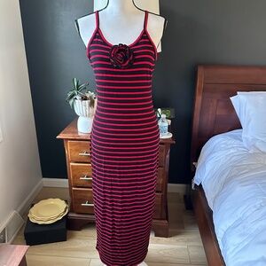 Lovers and Friends Red and NAVY Stripped Midi Dress with Rosette - Size M